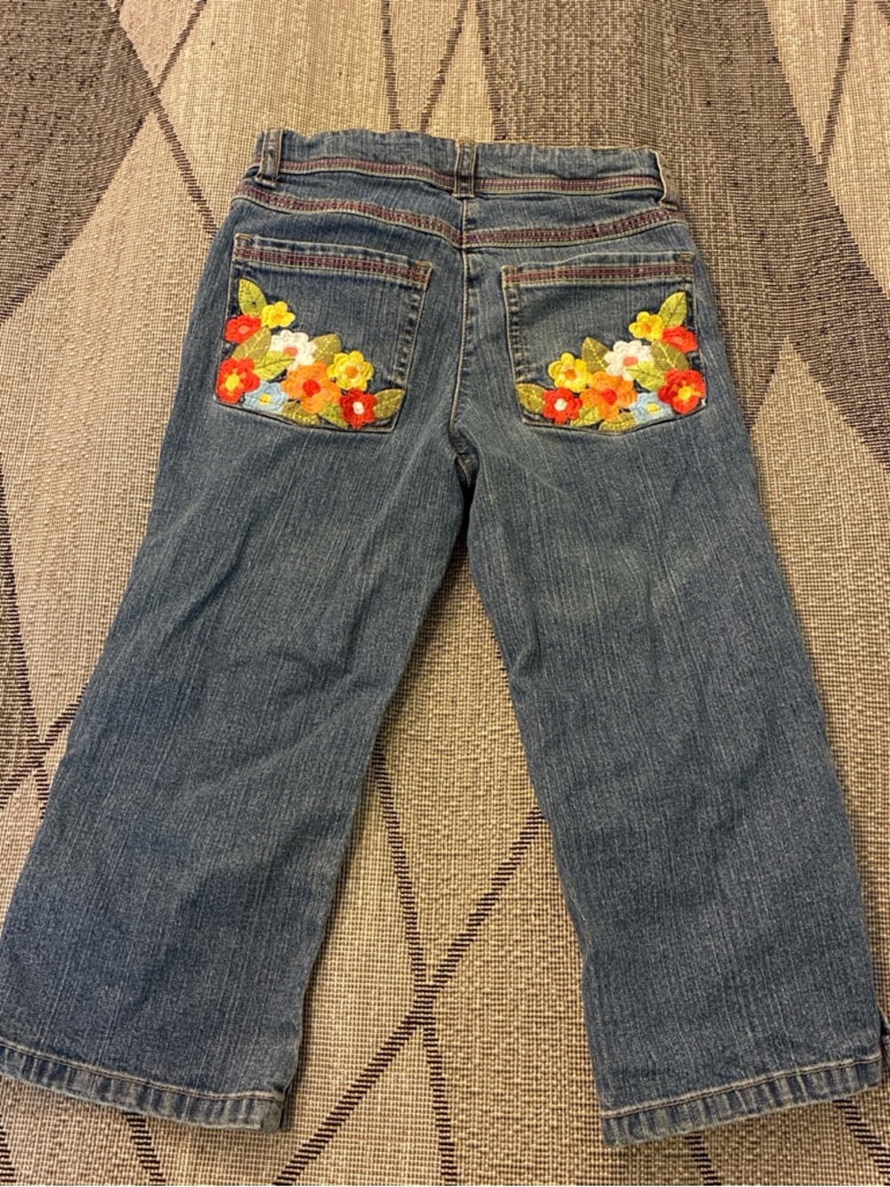 Gymboree Blue Denim Jeans with Colorful Floral Pocket Embroidery